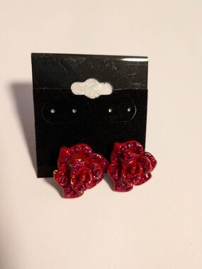 Red Floral Crystal Stud Earrings